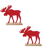 Slickblue Set of 2 Moose on Base Ornaments for Rustic Holiday Decor