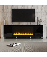 Streamdale Furniture High Gloss White Tv Stand with Electric Fireplace