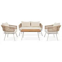 Boho Rope Patio Furniture Set, Acacia Wood Table, Navy