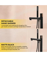 Boyel Living Modern Single-Handle Floor Mount Freestanding Tub Faucet with Hand Shower and Built-in Valve in Matte Black