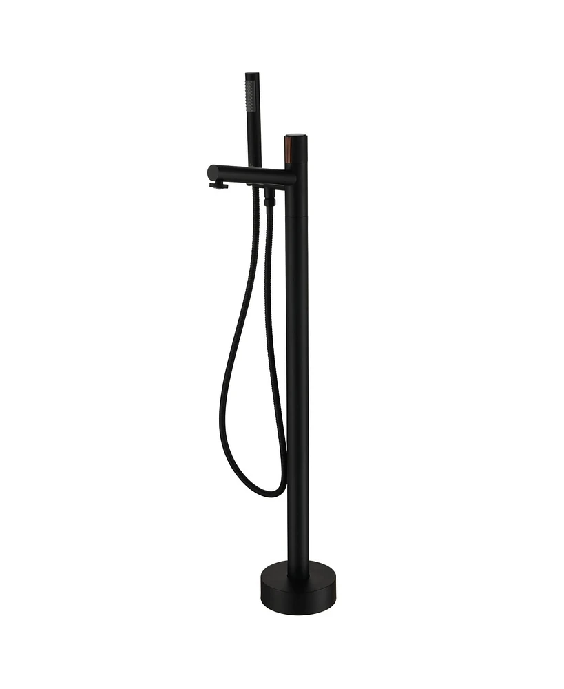 Boyel Living Modern Single-Handle Floor Mount Freestanding Tub Faucet with Hand Shower and Built-in Valve in Matte Black