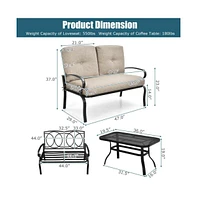 Sugift 2 Pieces Patio Loveseat Bench Table Furniture Set with Cushioned Chair