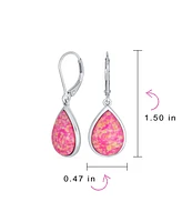 Bling Jewelry Pink Synthetic Opal Pear Shaped Simple Teardrop Dangle Earrings For Women Sterling Silver Lever back