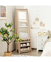 Sugift 2-in-1 Wooden Cosmetics Storage Cabinet with Full-Length Mirror and Bottom Rack