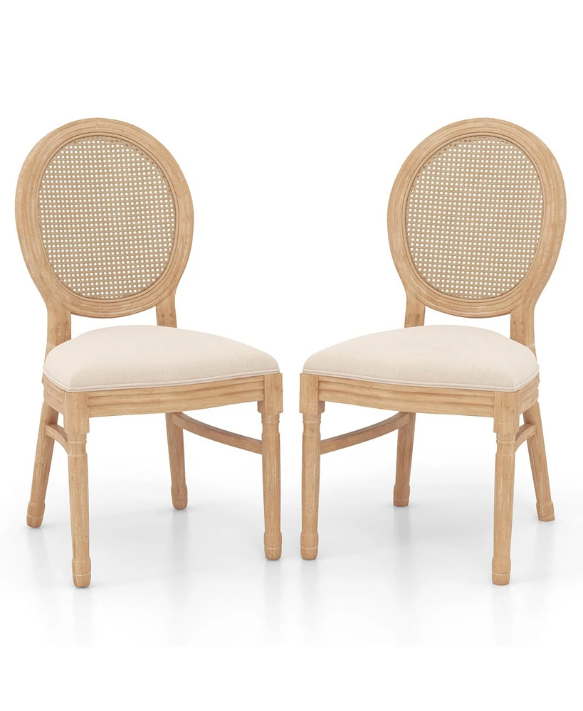 Givimo Set of 2 Dining Chairs French Style Kitchen Chair with Hand-Woven Rattan Backrest