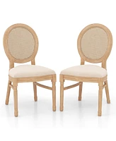 Givimo Set of 2 Dining Chairs French Style Kitchen Chair with Hand-Woven Rattan Backrest