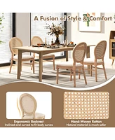 Givimo Set of 2 Dining Chairs French Style Kitchen Chair with Hand-Woven Rattan Backrest