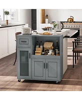 Givimo Rolling Kitchen Island with Wheels Drawer and Glass Door Cabinet