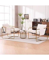 Gold-plated Upholstered Armchair with Arm Pockets