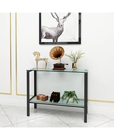 Simplie Fun Console Table Double Layer Tempered Glass Rectangular Porch Table Leg Double Layer Glas