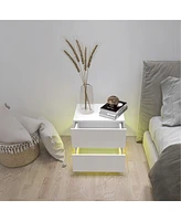 Streamdale Furniture White Color High Glossy 2 Drawers Bedside Table With Rgb Led Light Nightstand With Bluetooth Control