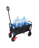 Streamdale Furniture Mini Folding Wagon Garden Shopping Beach Cart (Black+Blue+Brake)