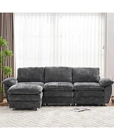 Streamdale Furniture Modern 3-Seat Sofa Couch With Ottoman, Dark Grey