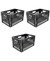 Juggernaut Storage 24 Quart Stackable Storage Crate with Handles, Black (3 Pack)