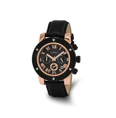 Chisel Rose Ip-plated Black Dial Chronograph Watch