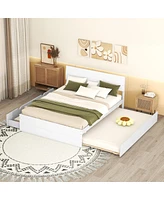 Streamdale Furniture Modern Full Bed Frame with Twin Trundle, 2 Drawers - White Gloss & Washed White