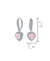 Bling Jewelry Bridal Anniversary Wedding Romantic 4CT Cz Pink Halo Heart Shaped Cubic Zirconia Dangle Lever back Earrings Girlfriend Invisible Cut Rho