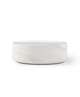 Streamdale Furniture 39.37" White Marble Round Coffee Table Sturdy Fiberglass Table For Living Room, No Need Assembly