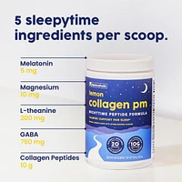 NativePath Collagen Pm - Lemon Nighttime Collagen Peptides Powder with Magnesium, Gaba, L-Theanine and Melatonin - 20 Servings