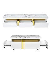 Elevated Home Decor Luxurious Marble Tv Stand and Coffee Table with Easy Mobility