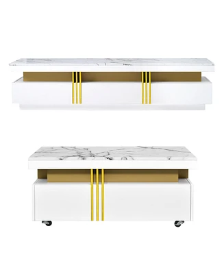 Elevated Home Decor Luxurious Marble Tv Stand and Coffee Table with Easy Mobility