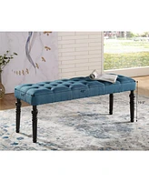 Fabric Tufted Turned Leg Dining Bench, Blue