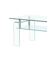 Streamdale Furniture Modern Tempered Glass Coffee Table with 2 Tiers for Living Room Decor