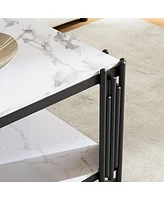 Chic and Functional Wood and Metal Coffee Table with Dual-Tier Shelves