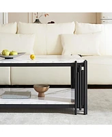 Streamdale Furniture Chic and Functional Wood and Metal Coffee Table with Dual-Tier Shelves