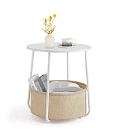 Simplie Fun Elegant Round End Table with Practical Linen Basket Storage