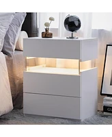 Streamdale Furniture Modern Led Nightstand with 3 Drawers and Multi-Color Rgb Lighting