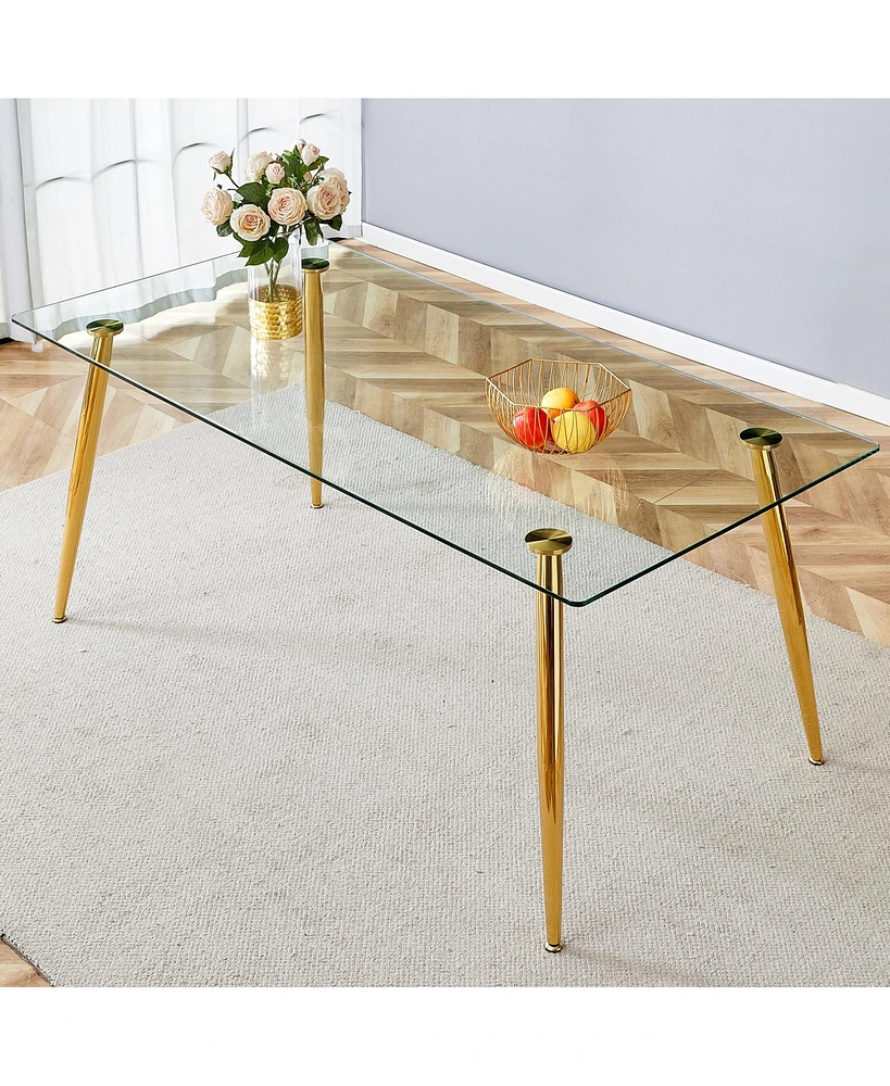 Simplie Fun Modern Glass Dining Table with Gold Legs for 4-6