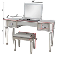 Mirrored Vanity Desk Set with Mirror, Drawers & Stool