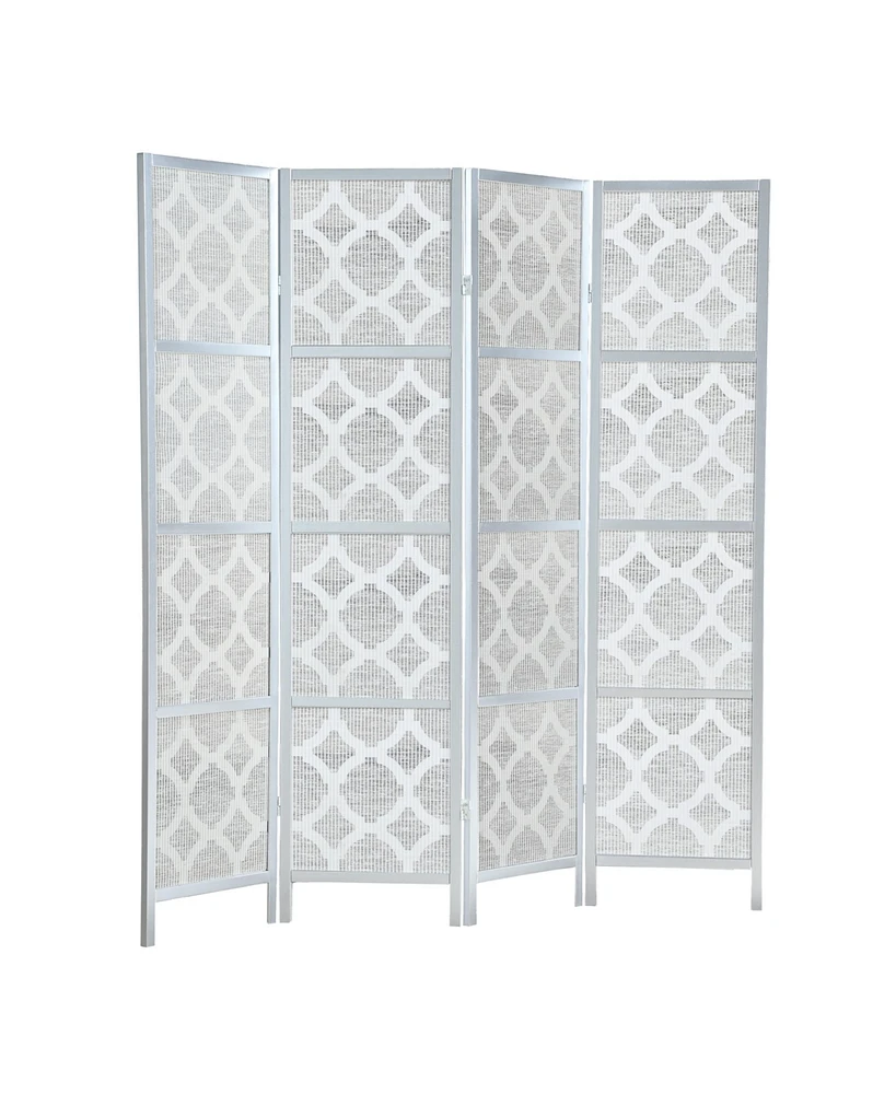 Simplie Fun Quarterfoil infused Diamond Design 4-Panel Room Divider, Silver