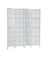 Streamdale Furniture Quarterfoil infused Diamond Design 4-Panel Room Divider, Silver