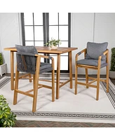Jonathan Y Porto Modern Coastal 3-Piece Acacia Wood Outdoor Bar Set with Cushions