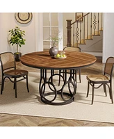 Tribesigns Round Dining Table for 4-6 People, 47-Inch Circle Kitchen Table Large Dining Room Table with Sturdy Metal Base, Wood Dinner Table for Dinin