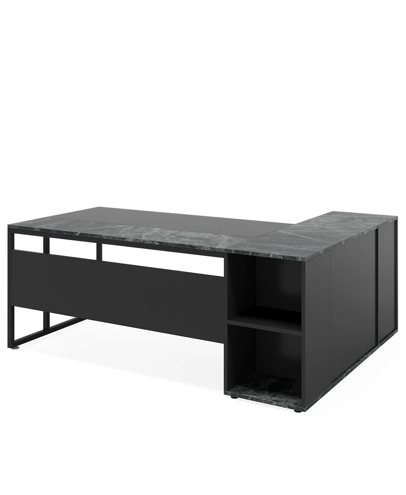 Tribesigns 71 inch Executive Desk, L Shaped Desk with Cabinet Storage, Office Shelves, Business Furniture Workstation for Hom