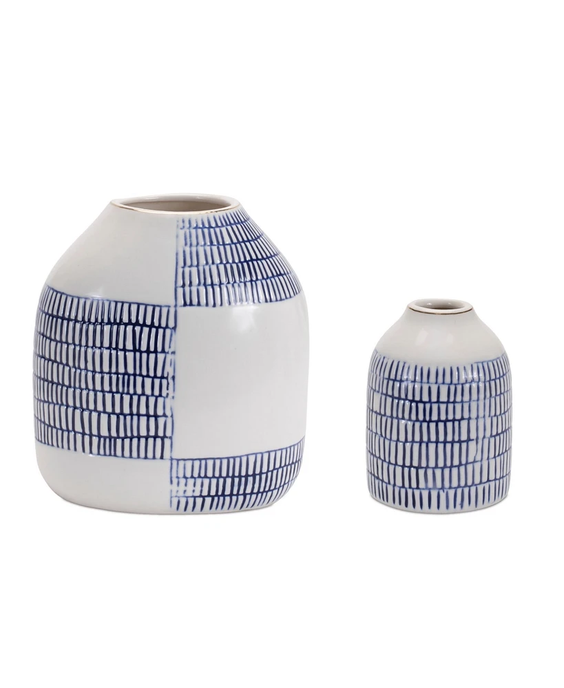 Slickblue Vase (Set of 2) 3"D x 4"H, 6"D x 6.5"H Ceramic