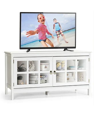 Gymax Tv Stand Modern Wood Storage Console Entertainment Center w/ 2 Doors White