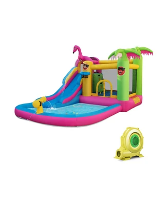 Sugift Inflatable Bounce Castle with Long Water Slide and 735W Blower