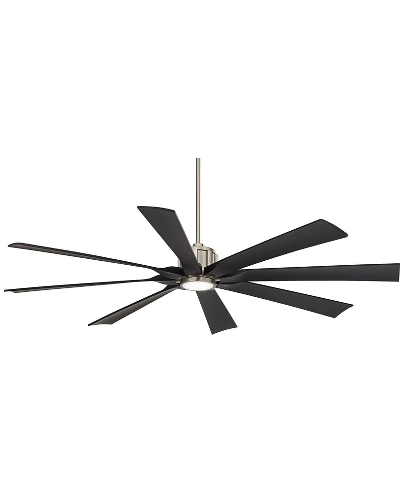 Possini Euro Design 70" Defender Large Modern Industrial Indoor Outdoor Ceiling Fan 8 Blade Led Light Remote Control Brushed Nickel Finish Black Blade