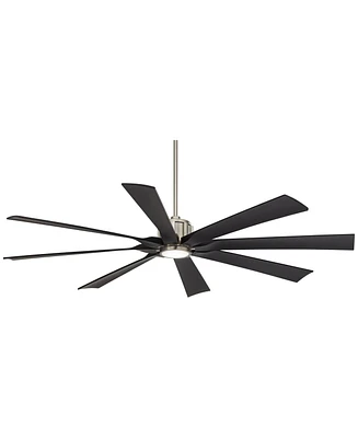 70" Defender Large Modern Industrial Indoor Outdoor Ceiling Fan 8 Blade Led Light Remote Control Brushed Nickel Finish Black Blades Bedroom Patio Livi