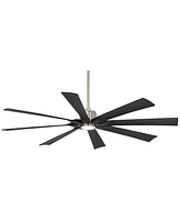 Possini Euro Design 70" Defender Large Modern Industrial Indoor Outdoor Ceiling Fan 8 Blade Led Light Remote Control Brushed Nickel Finish Black Blade