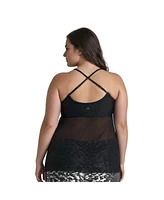 Calypsa Plus Size 3in1 Adjustable Strap Split Front Tankini Swim Top