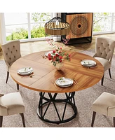 Tribesigns Round Dining Table for 4, 47 Inches Kitchen Table Circle Dinner Table, Wood Dining Room Table for Kitchen Living Room, Metal Base