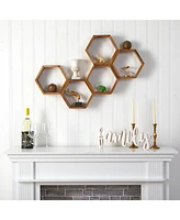 Slickblue 12" Wooden Hexagon Floating Honeycomb Shelve (Set of 5)