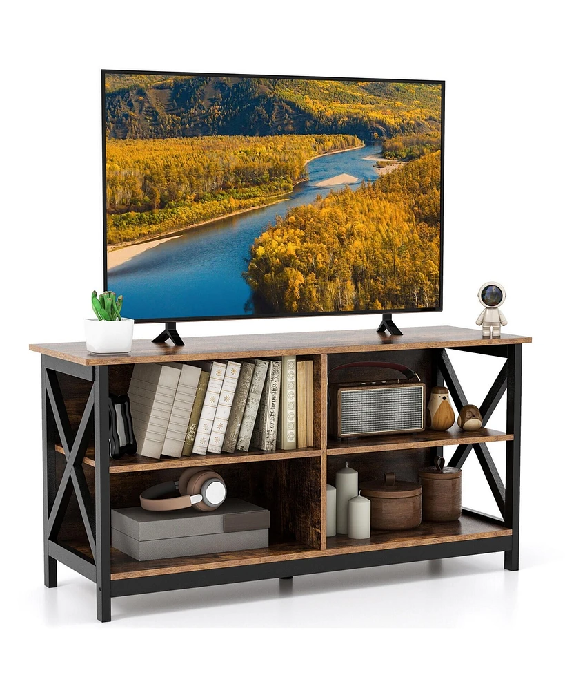 Gymax Tv Stand for TVs up to 55'' Entertainment Center w/ Storage Shelves Rustic Brown