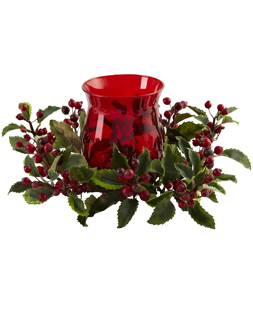 Slickblue Festive Holly Berry Candelabrum - Holiday Table Centerpiece Decor