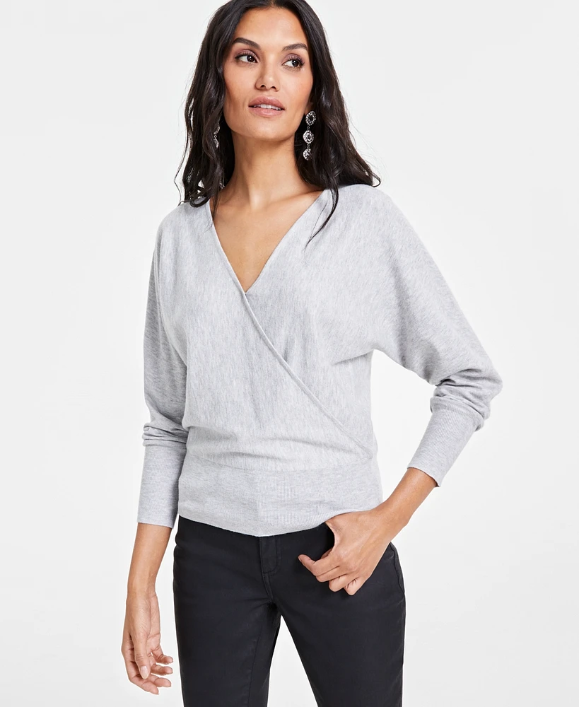 I.n.c. International Concepts Women's Surplice Long-Sleeve Sweater, Created for Macy's